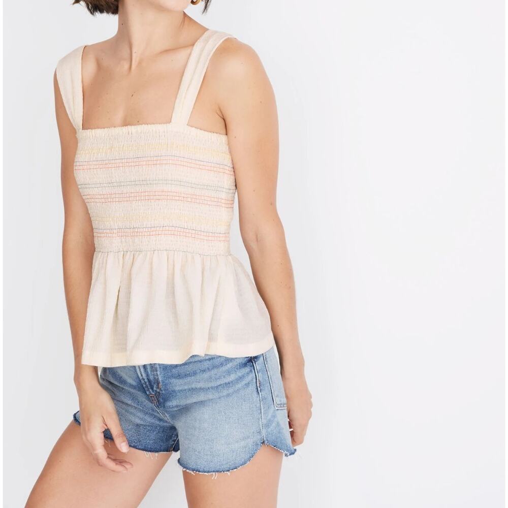 Madewell Texture & Thread Rainbow Smocked Peplum Tank Top